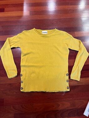 Cynthia Rowley Mustard Yellow Button-Side Crewneck Sweater Cotton/Linen Small